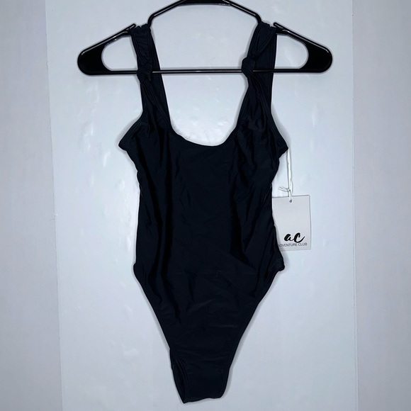 NWT Adventure club black knotted strap one piece bathing suit size small - Picture 2 of 7
